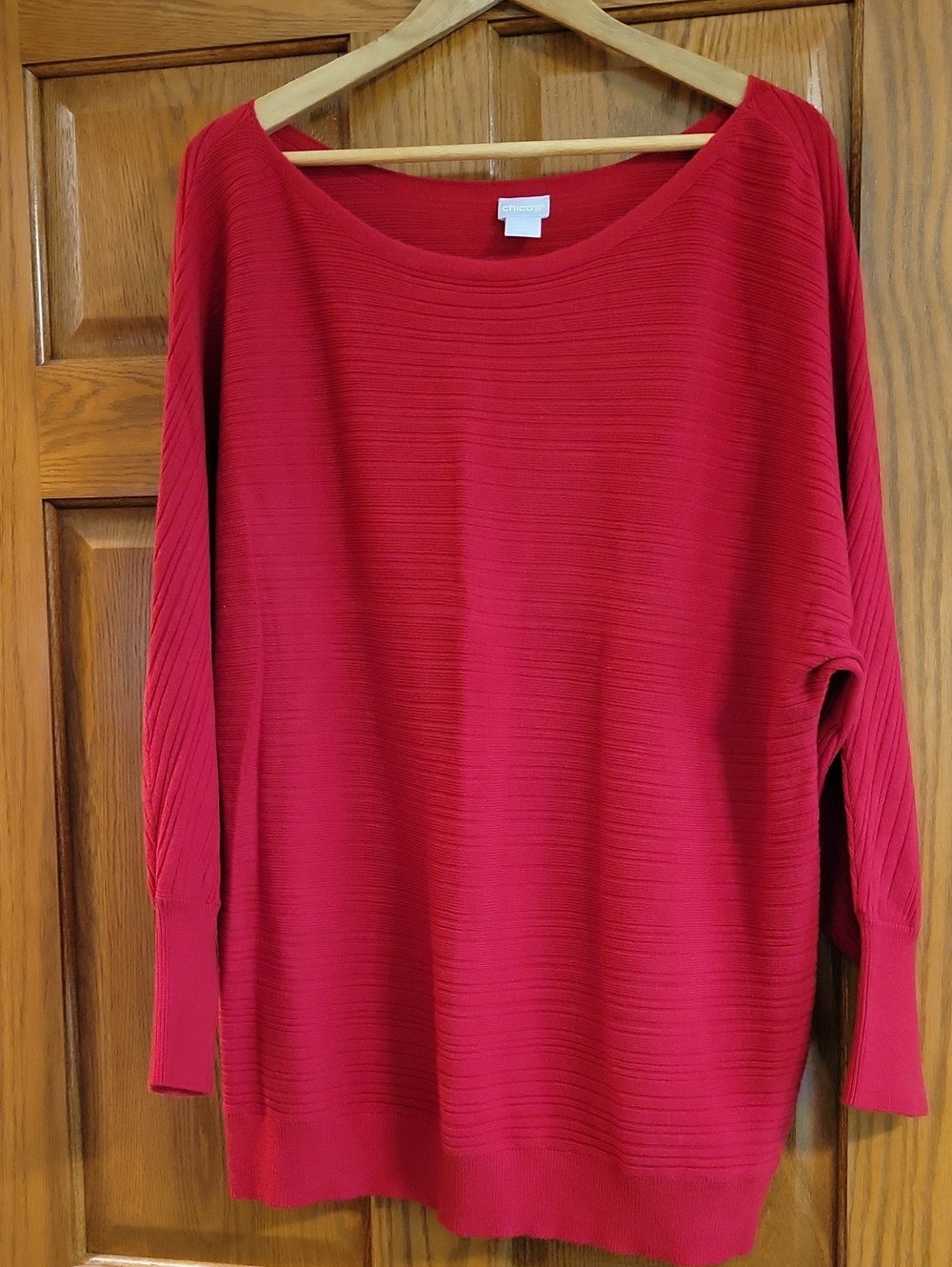 Chico's Rich Red Ribbed Boatneck Sweater